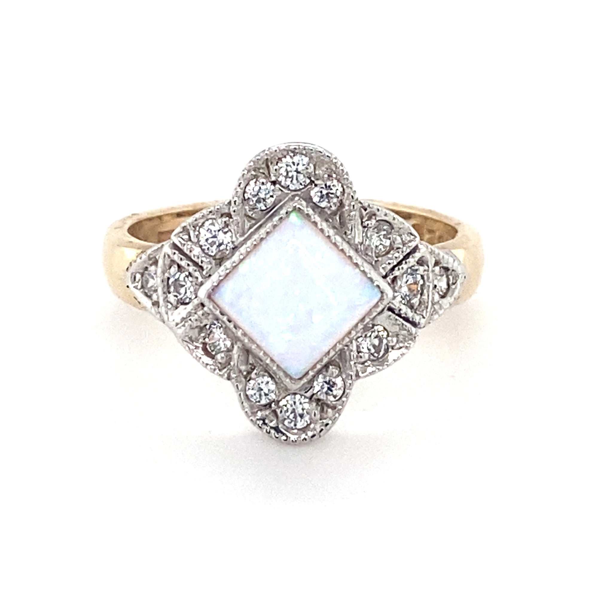 9kt Gold Hademade Opal &amp; Daimond Ring