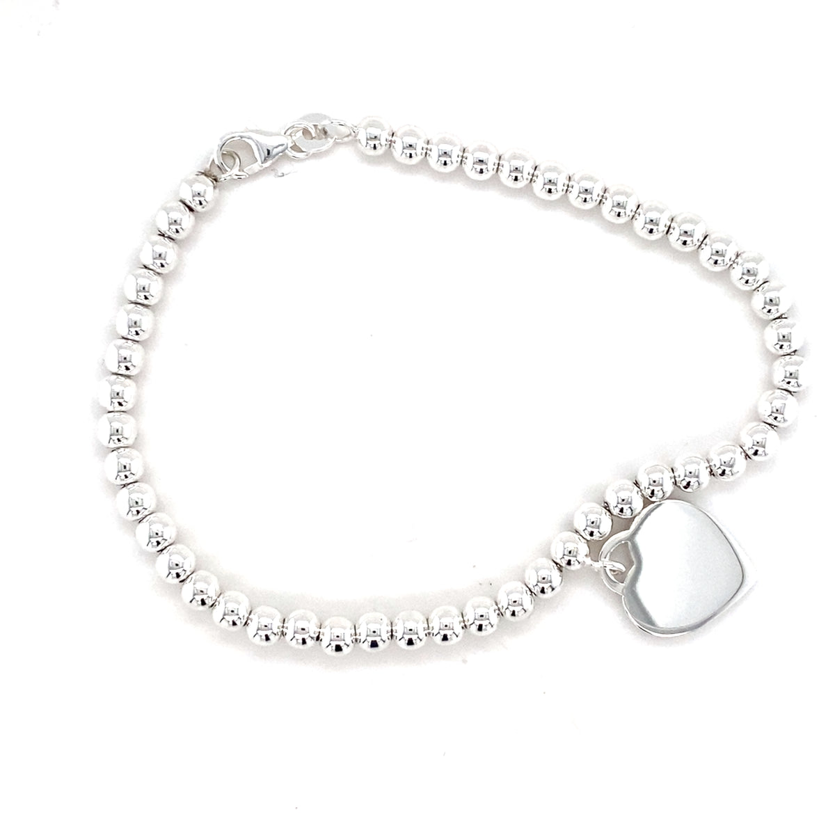 Sterling Silver Bead Bracelet with Heart Charm