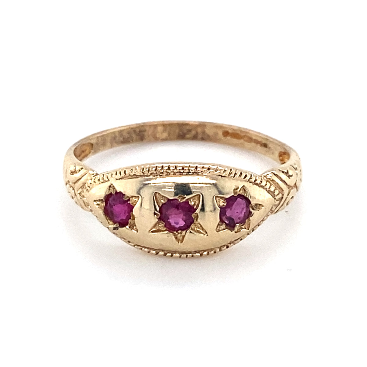 Antique 9kt Gold Three Stone Ruby Ring