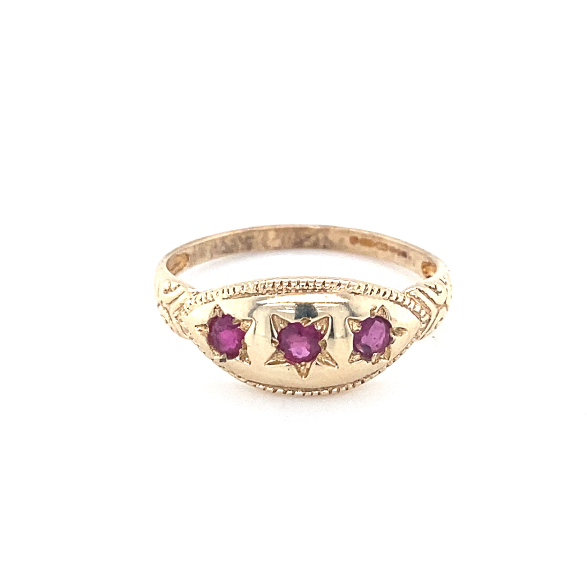 Antique 9kt Gold Three Stone Ruby Ring