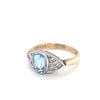 9kt Gold Vintage Ring wit Diamonds and Light Blue Stone
