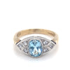 9kt Gold Vintage Ring wit Diamonds and Light Blue Stone