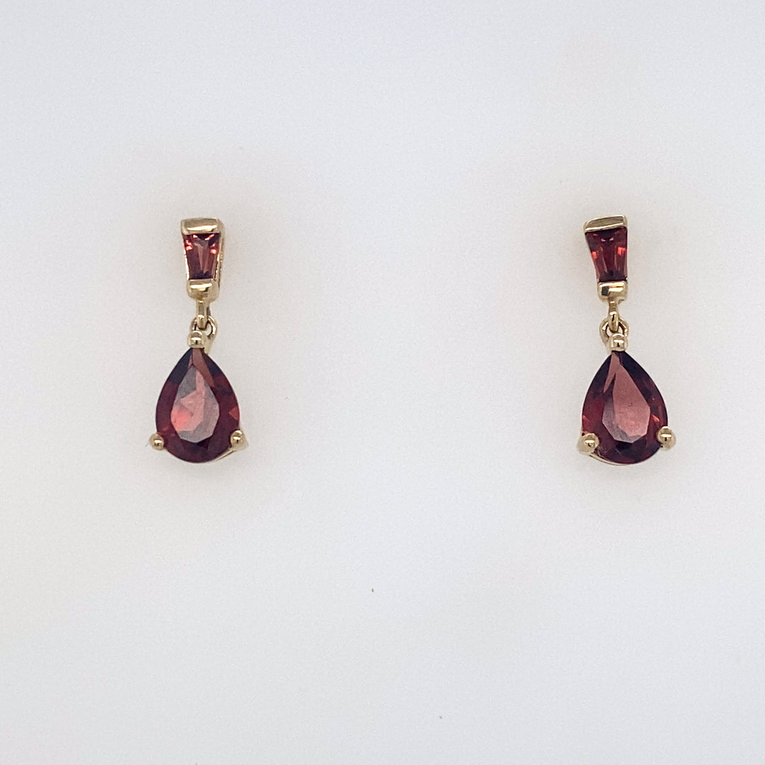 9kt Gold Garnet Coloured Drop Earrings