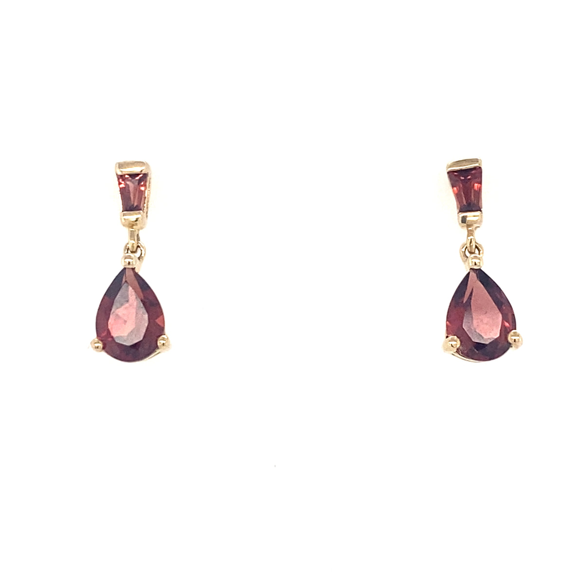 9kt Gold Garnet Coloured Drop Earrings