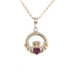9kt Gold Claddagh Pendant with Red Stone