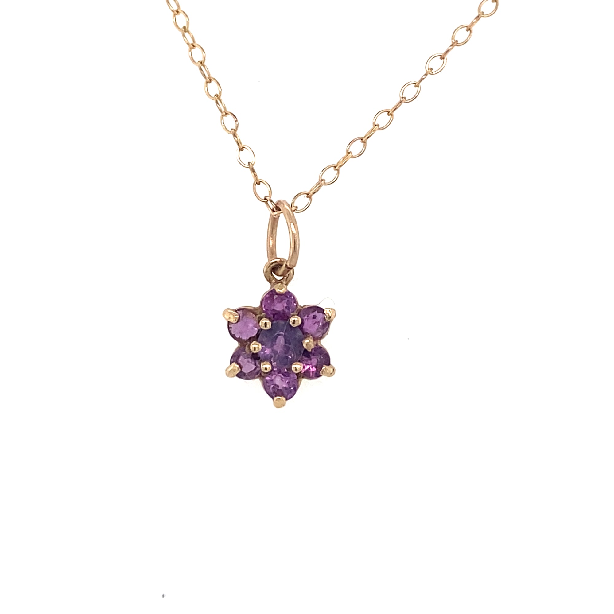 9kt Gold Amethyst Colour Floral Pendant