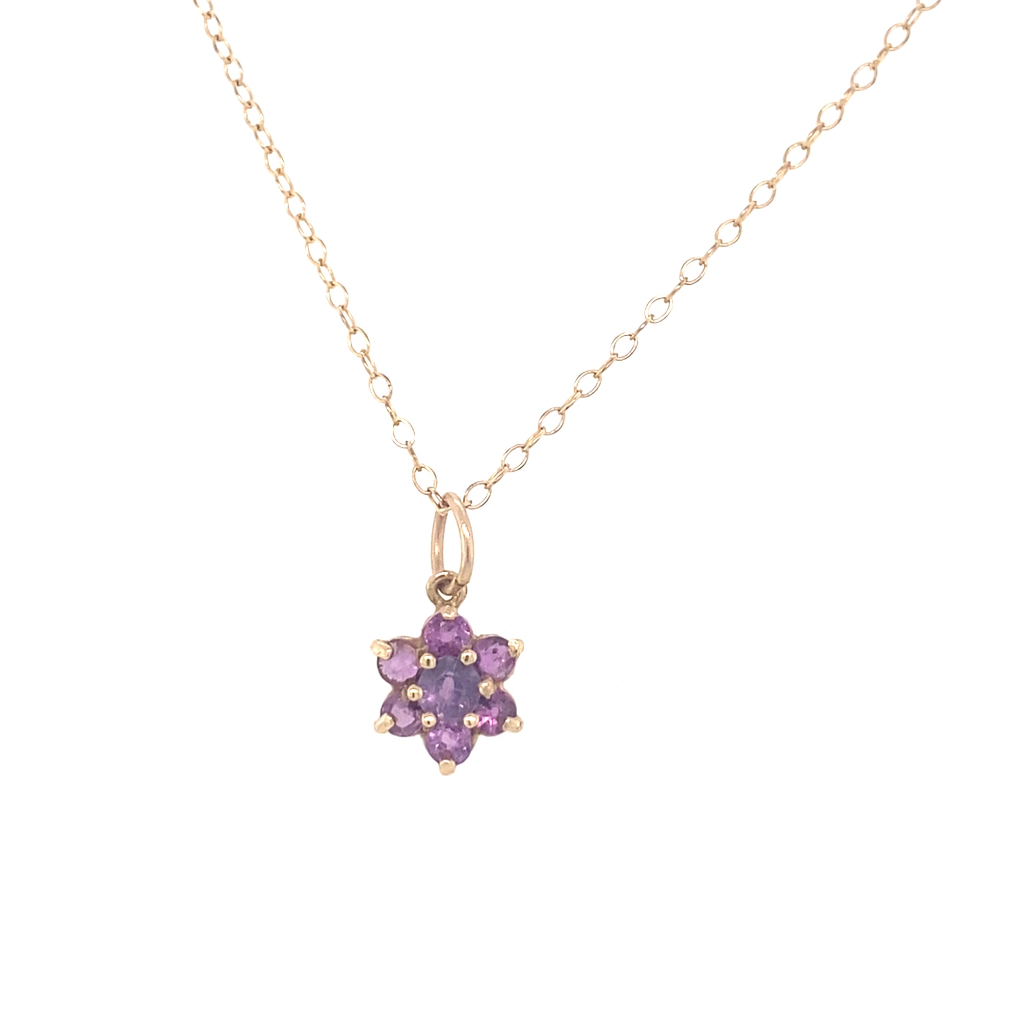 9kt Gold Amethyst Colour Floral Pendant