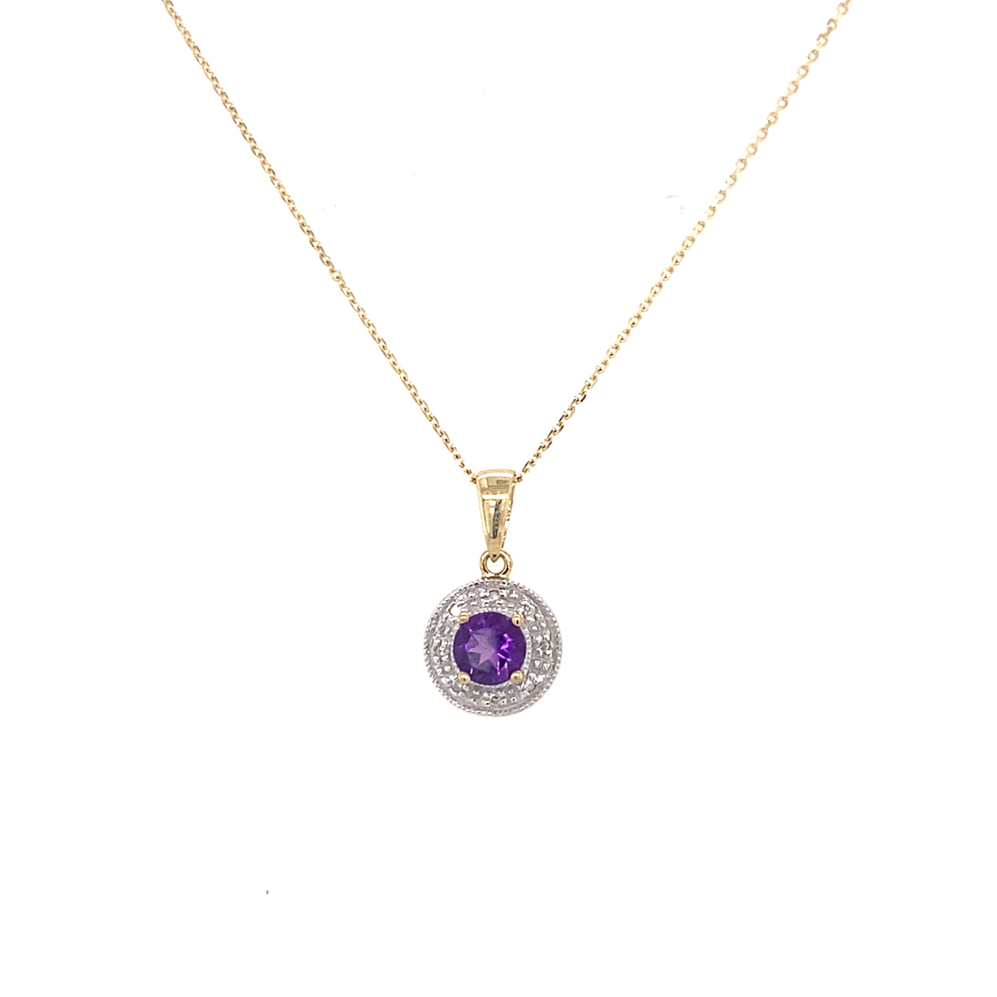 9kt Gold Amethyst &amp; Diamond Pendant