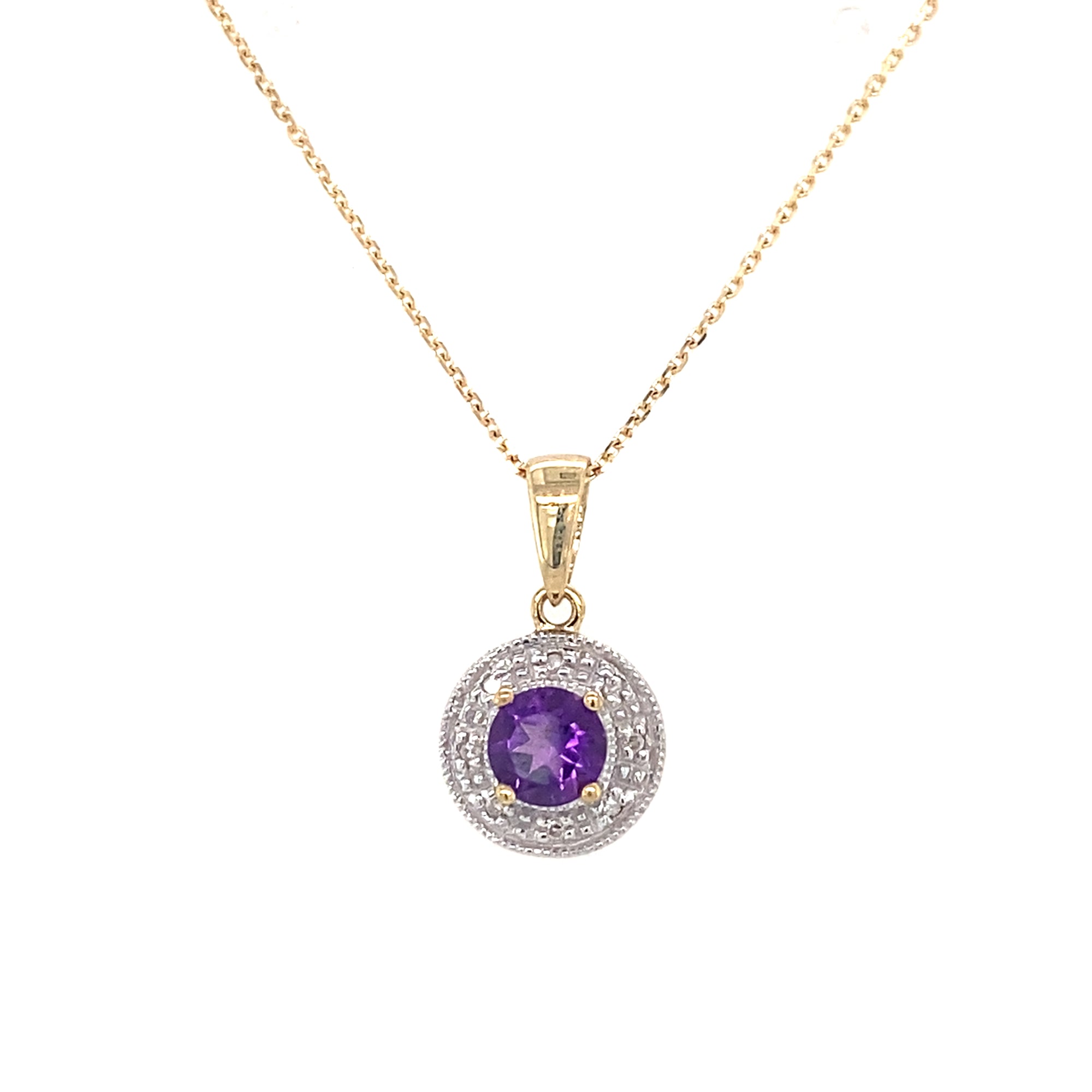9kt Gold Amethyst &amp; Diamond Pendant
