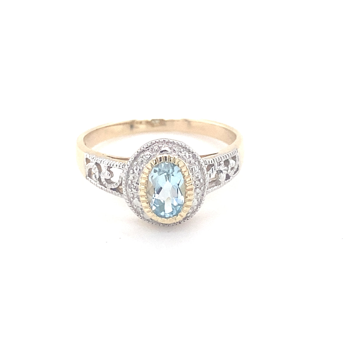 9kt Gold Ring with Aquamarine Coloured Stone