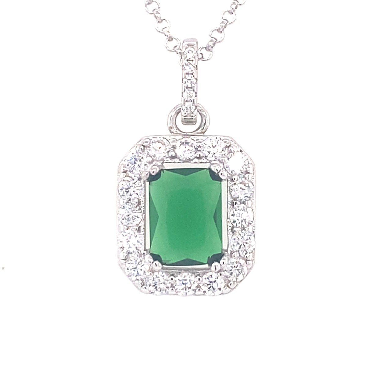 Sterling Silver Square Green Pendant