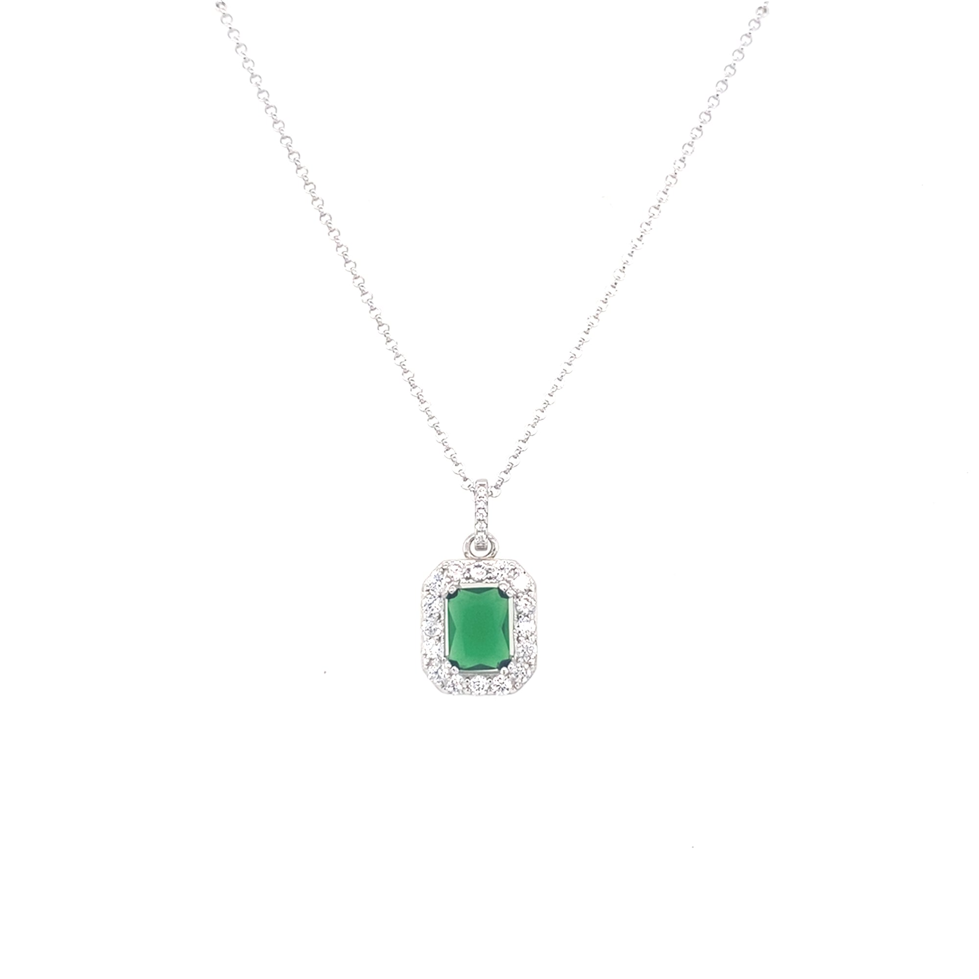 Sterling Silver Square Green Pendant