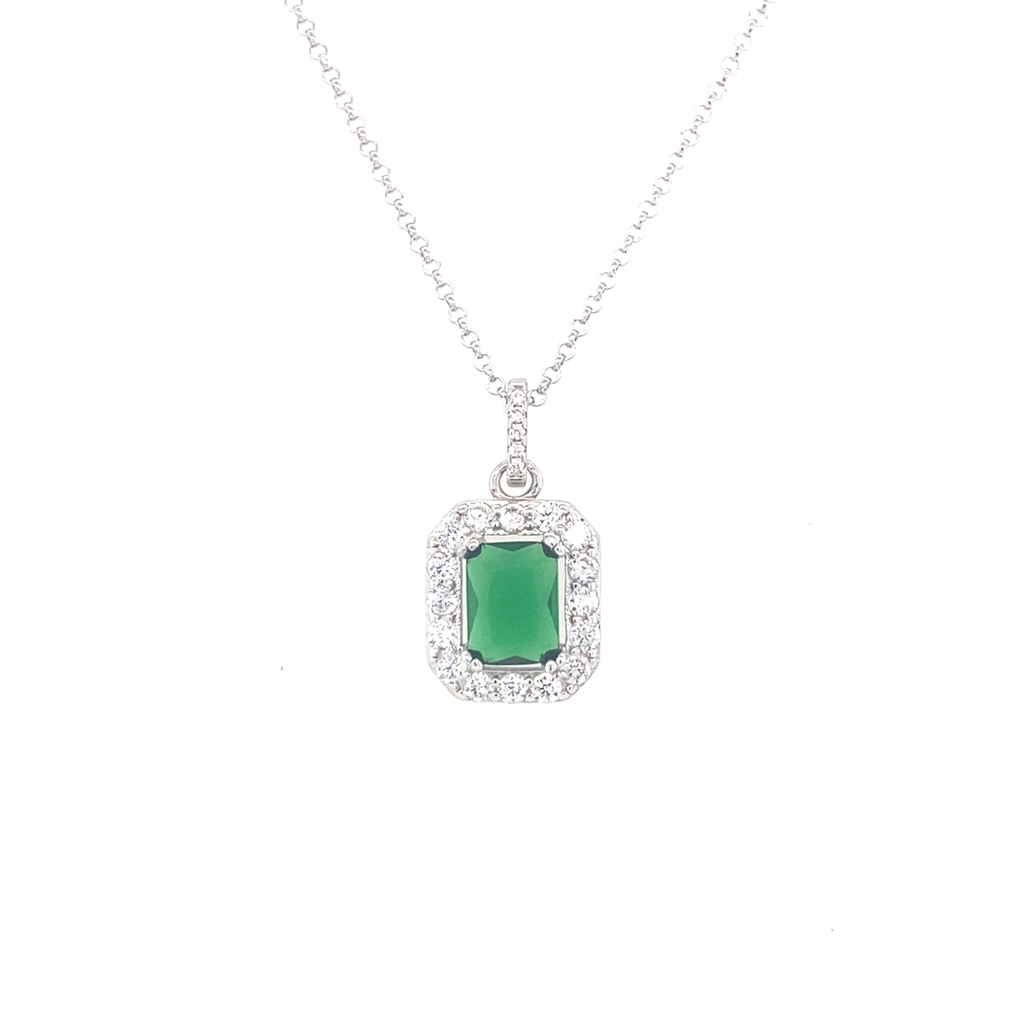 Sterling Silver Square Green Pendant