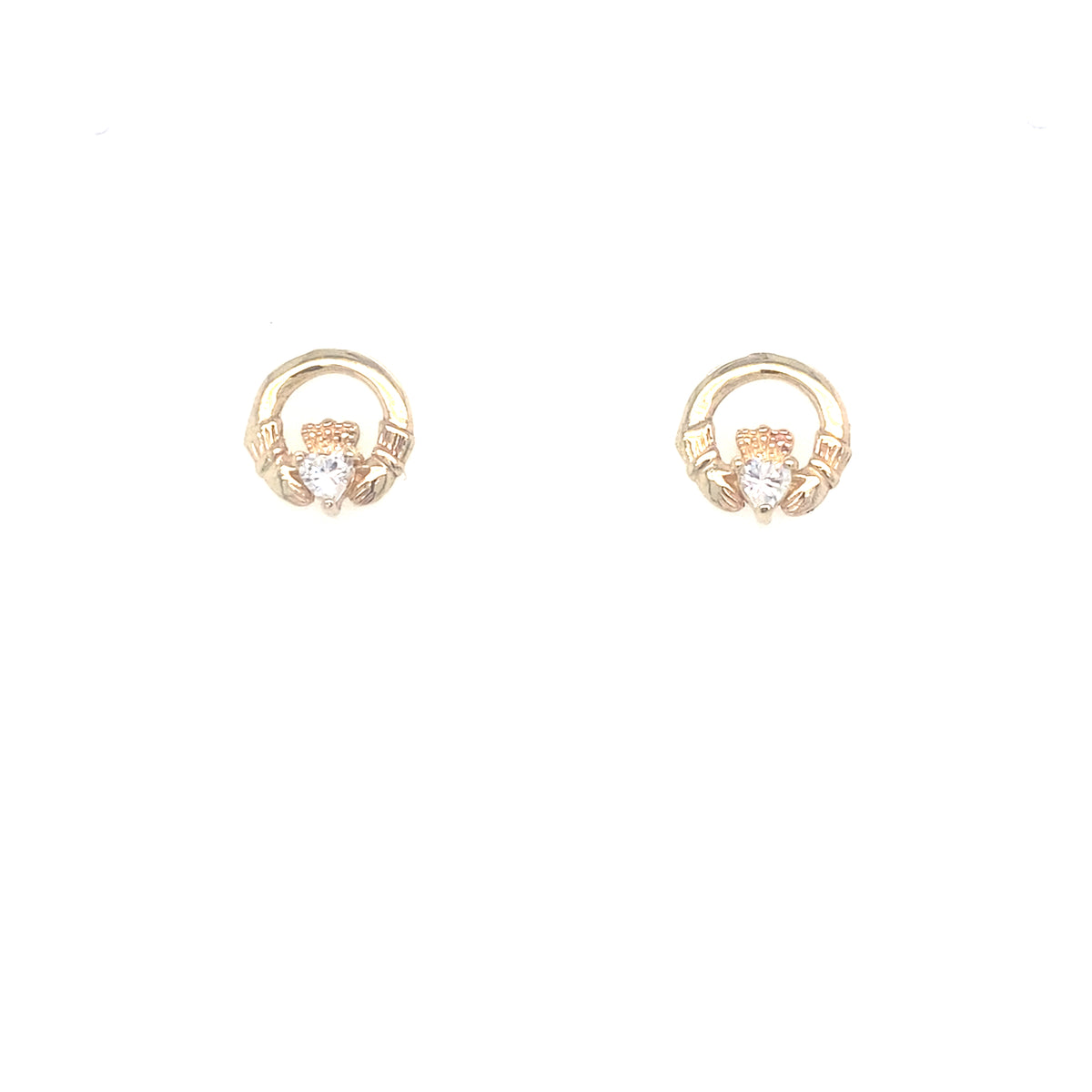 9kt Gold Claddagh Earrings with Clear Stone