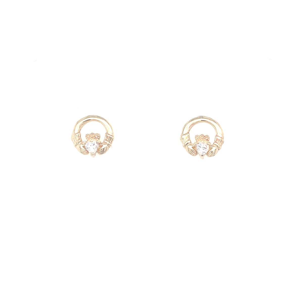 9kt Gold Claddagh Earrings with Clear Stone