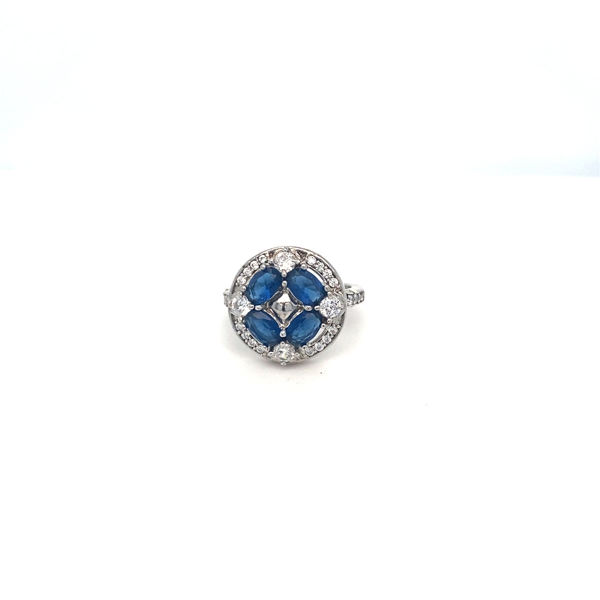 Round Silver Ring with Blue and Clear Stones