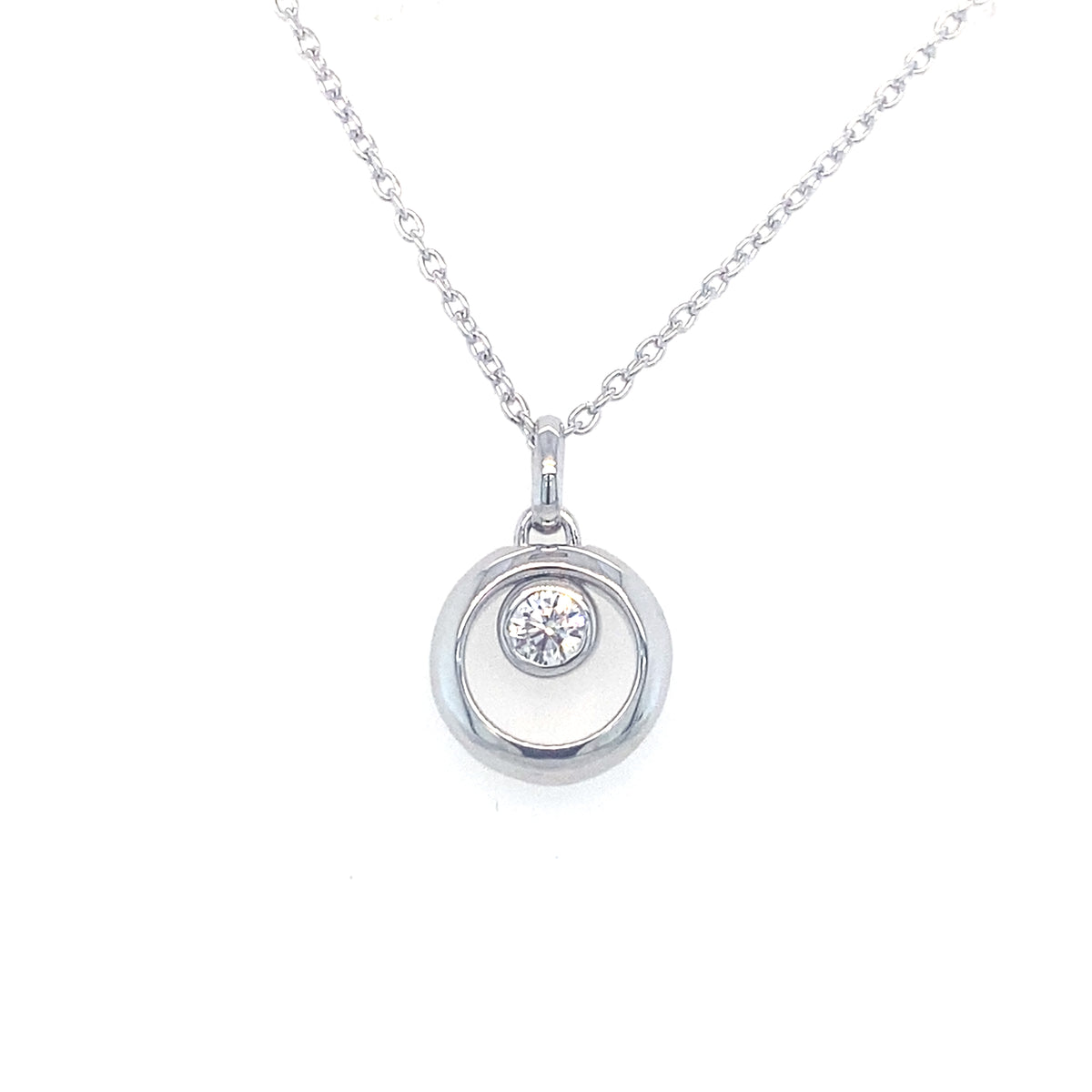 Sterling Silver Circle Pendant with Clear Stone