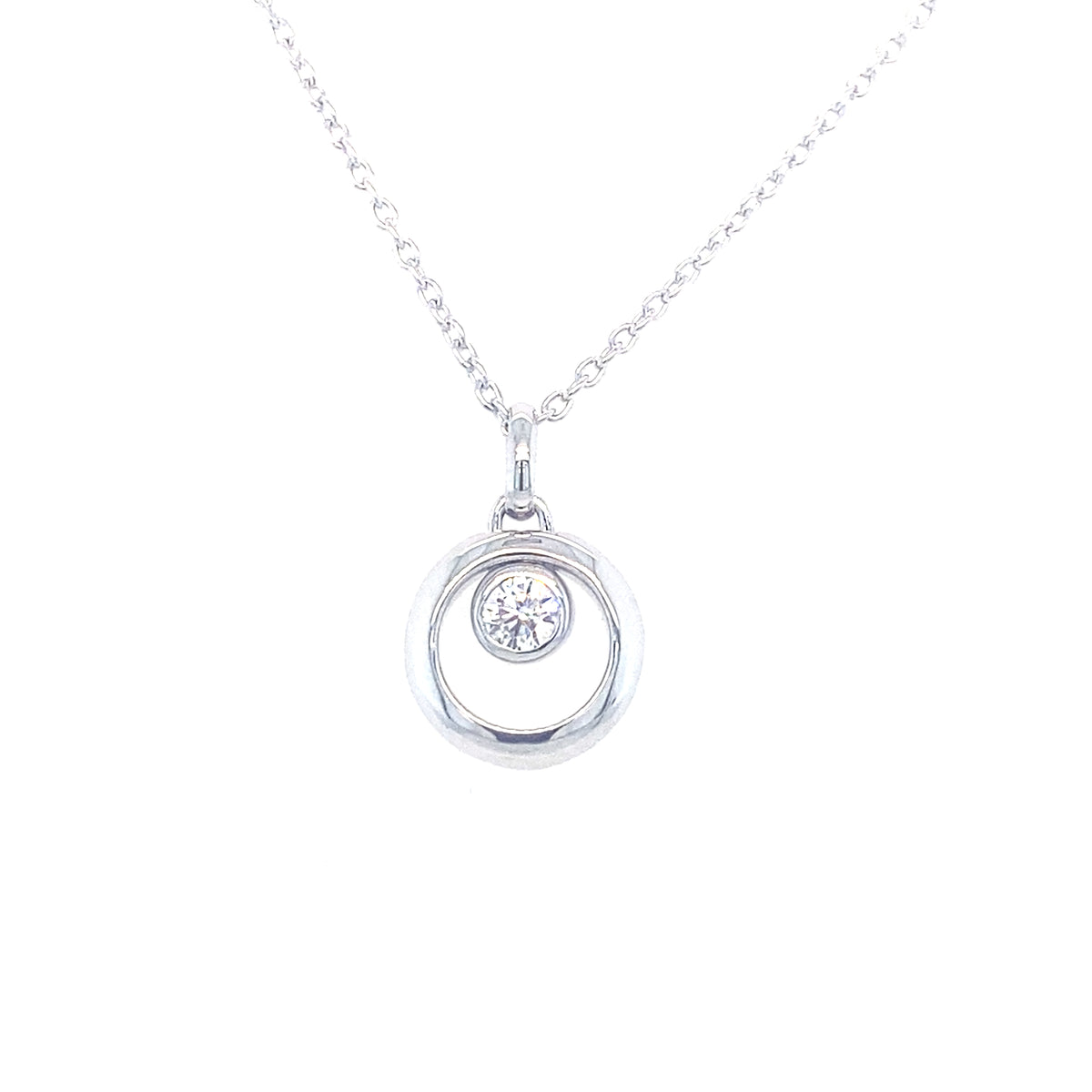 Sterling Silver Circle Pendant with Clear Stone