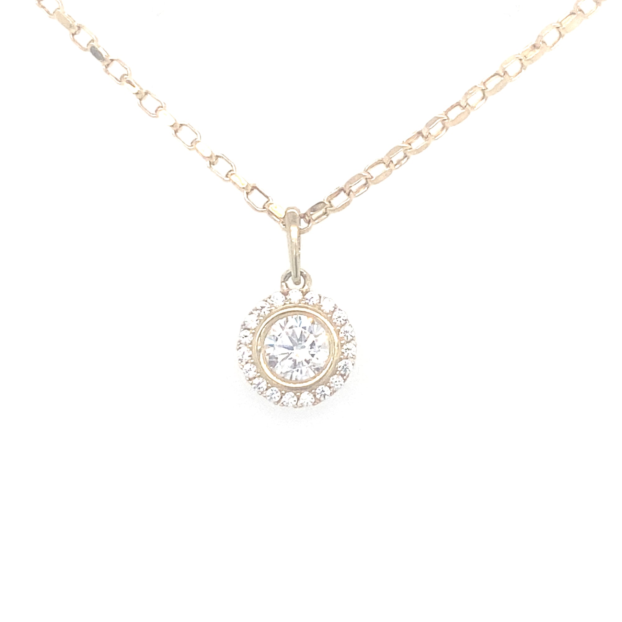 9kt Gold Round Clear Stone Pendant