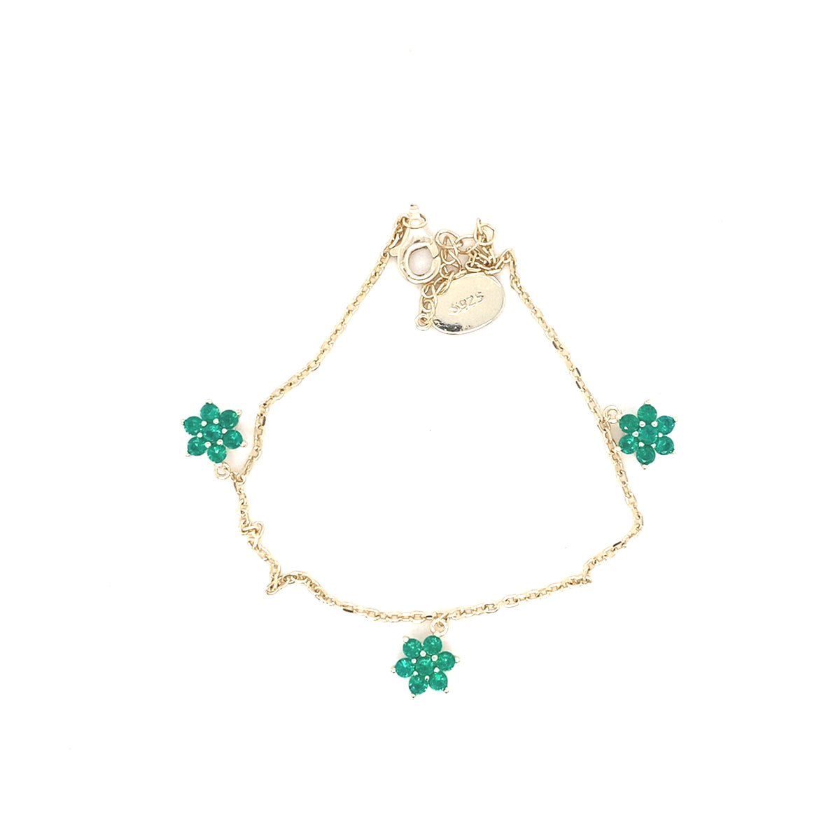 Sterling Silver Gold Colour Bracelet with Green Stones