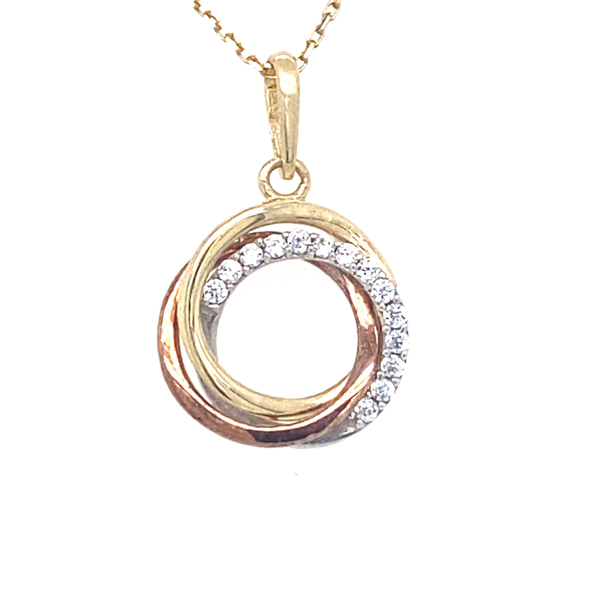 9kt Three Tone Gold Circle Pendant