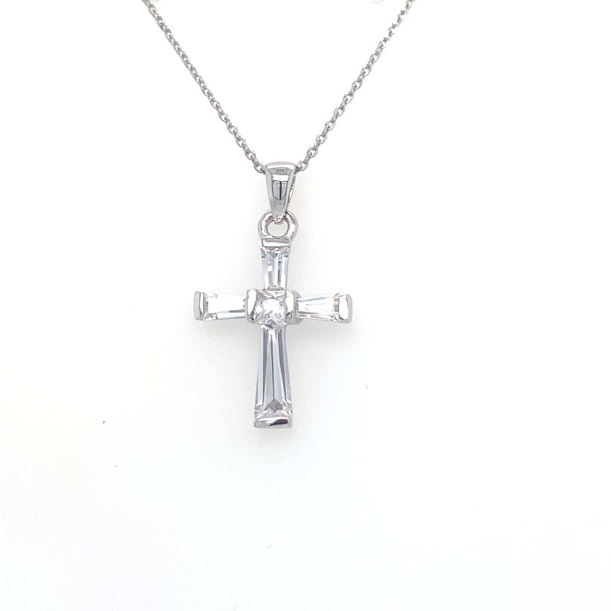 Sterling Silver Clear Stone Cross