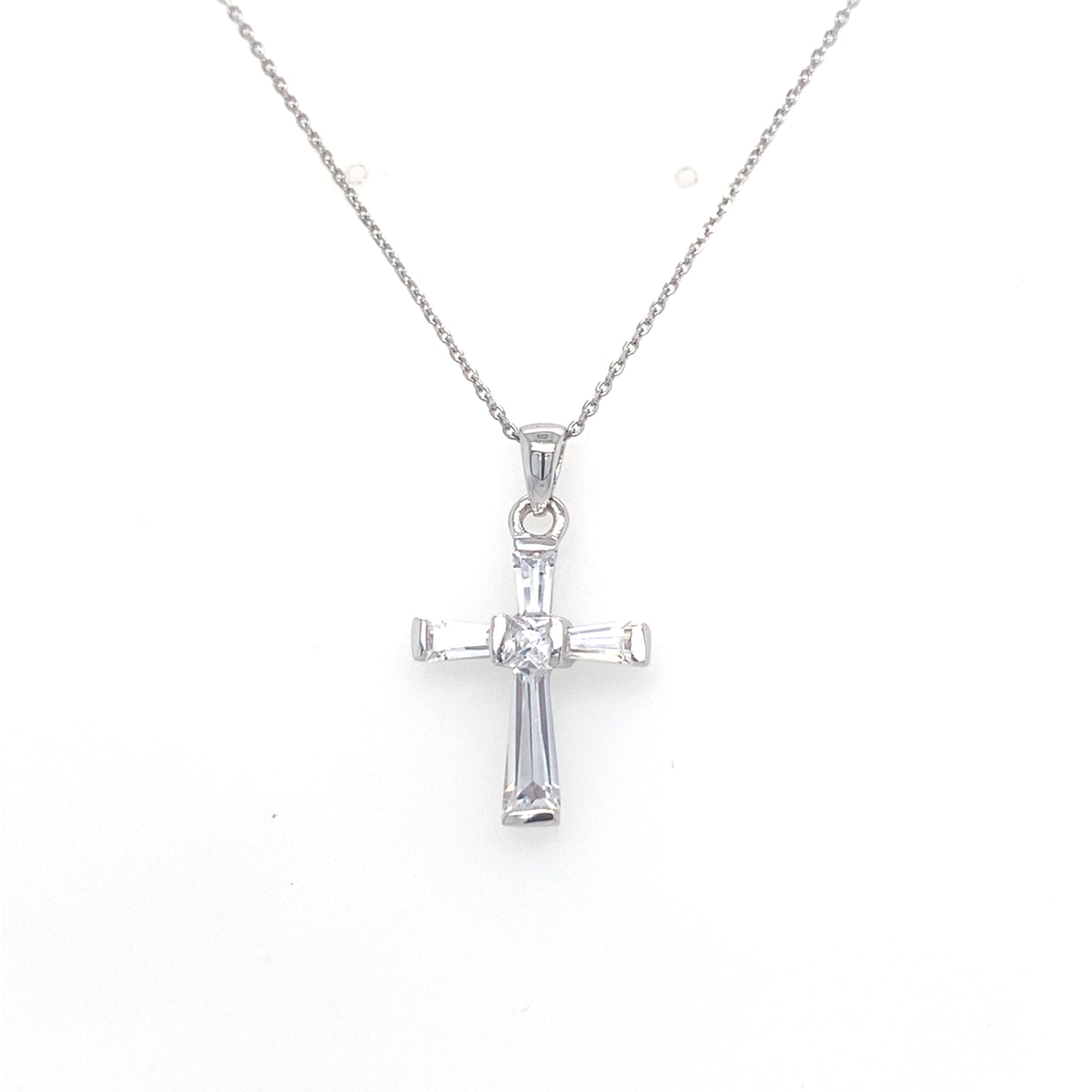 Sterling Silver Clear Stone Cross