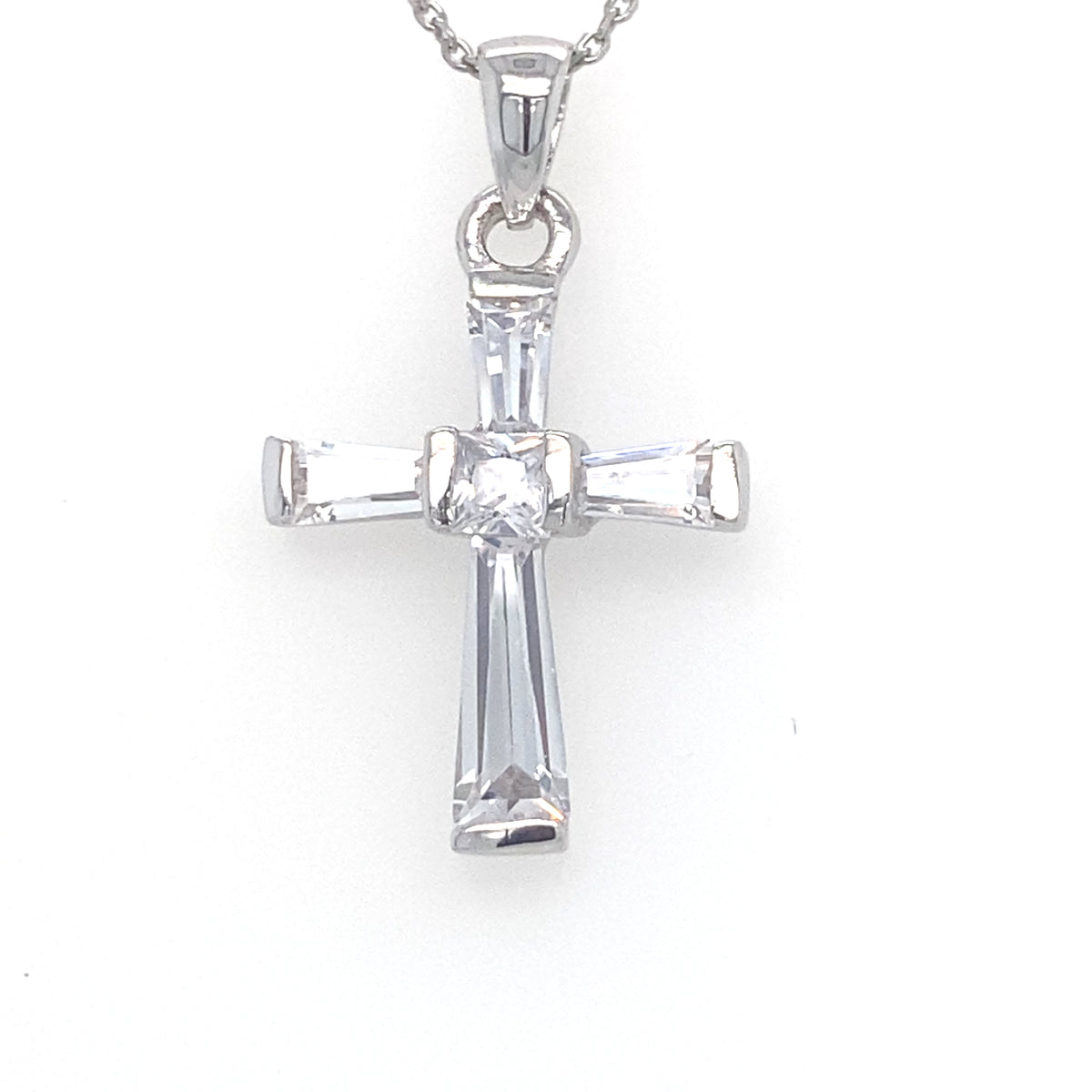 Sterling Silver Clear Stone Cross