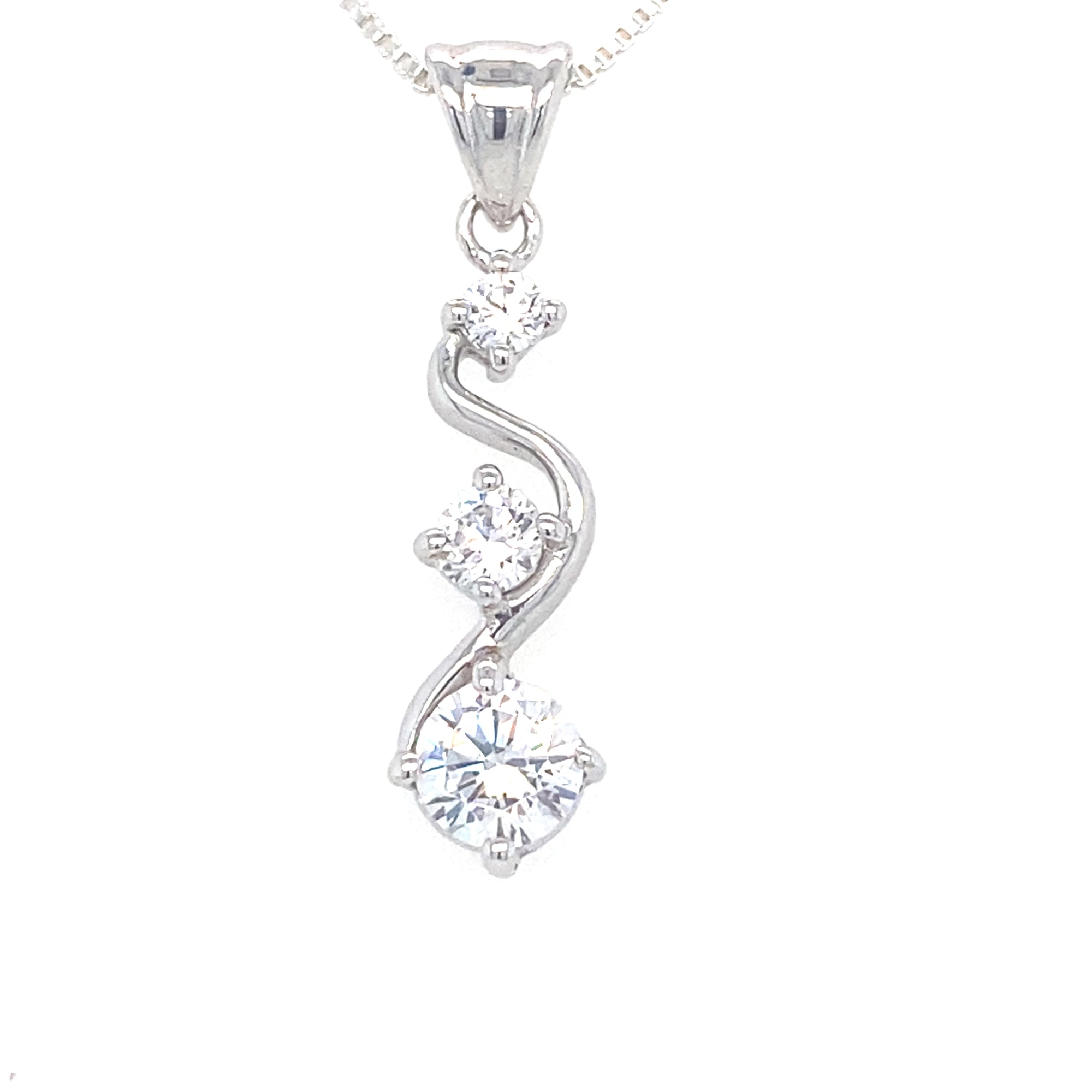 Sterling Silver Three Stone Clear Pendant