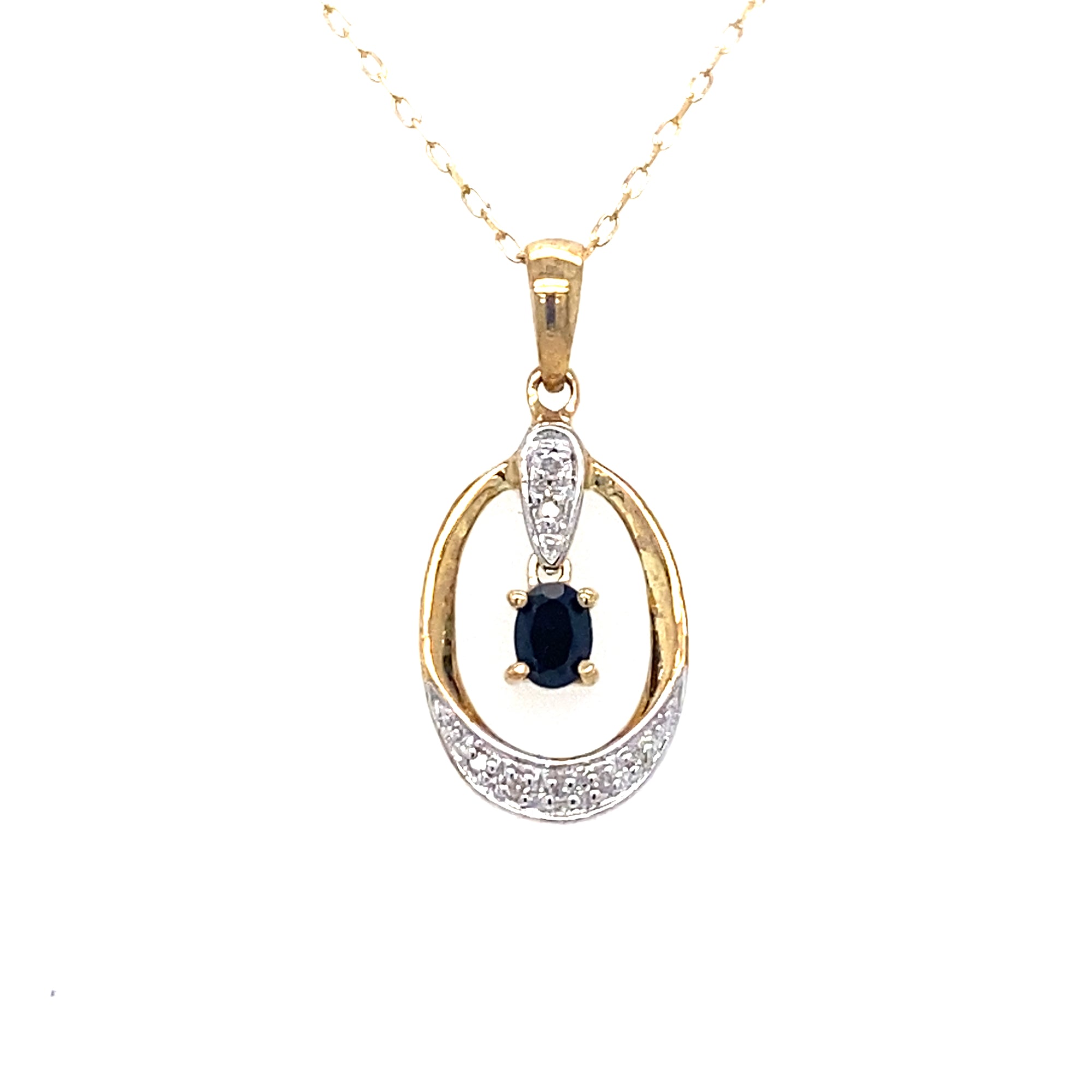9kt Gold Sapphire &amp; Diamond Pendant