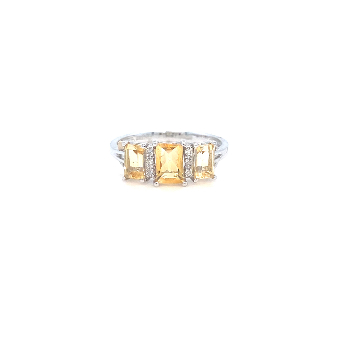 14kt White Gold Three Stone Ring with Topaz and Diamonds