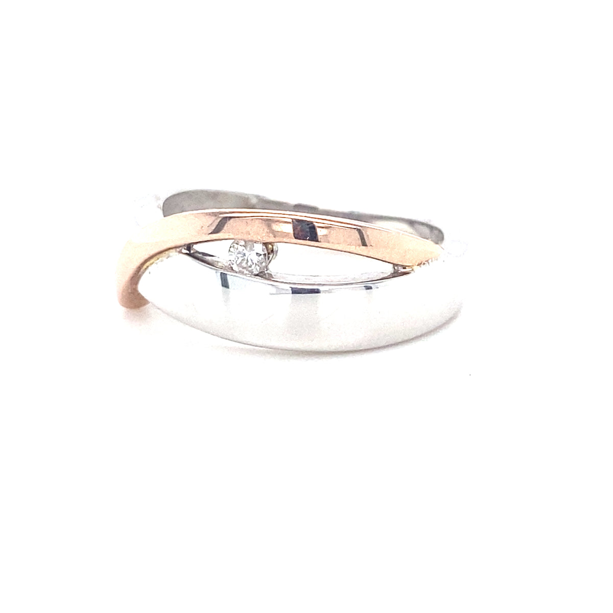 9kt White Gold Band with Rose Gold and a Diamond