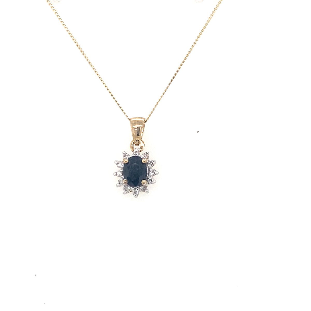 9kt Gold Diamond &amp; Sapphire Pendant