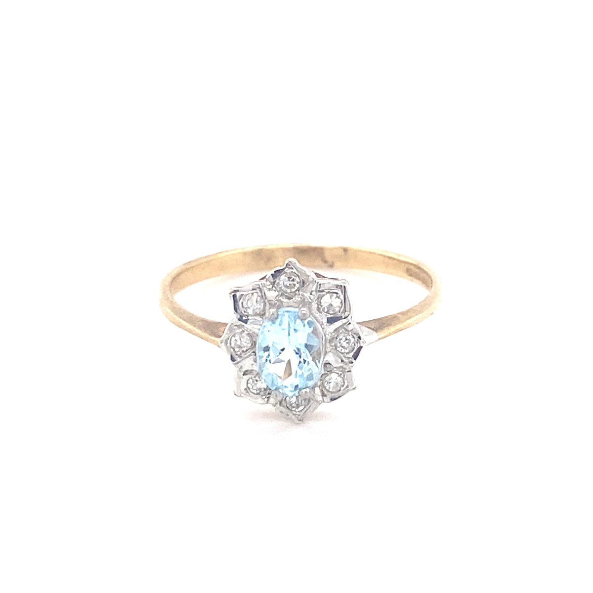 9kt Gold Diamond &amp; Aquamarine Ring