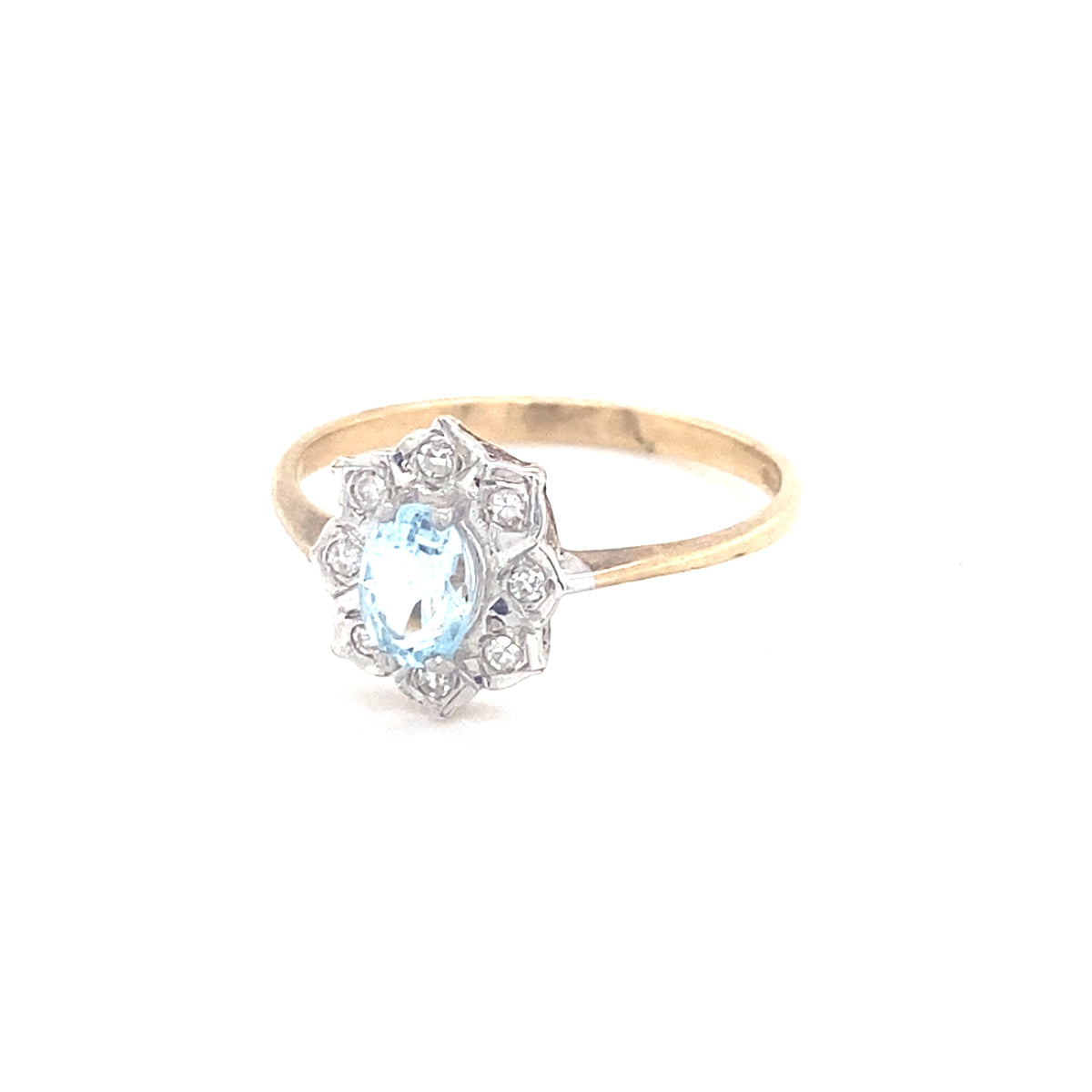 9kt Gold Diamond &amp; Aquamarine Ring