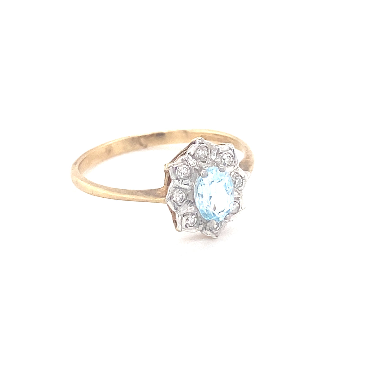 9kt Gold Diamond &amp; Aquamarine Ring