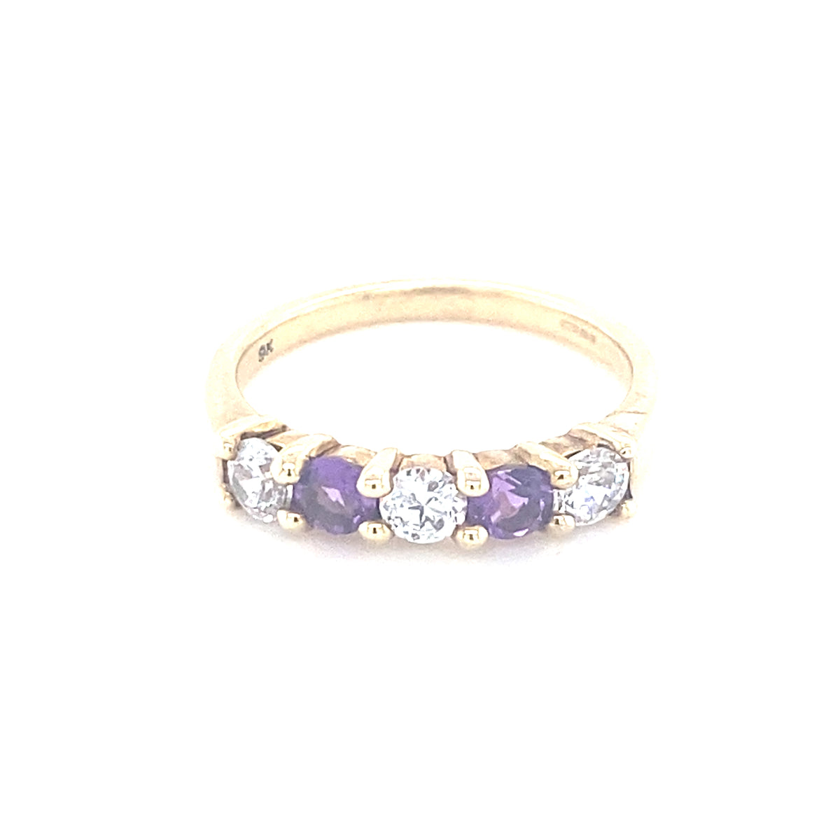 9kt Gold Clear&amp; Purple Stone Ring