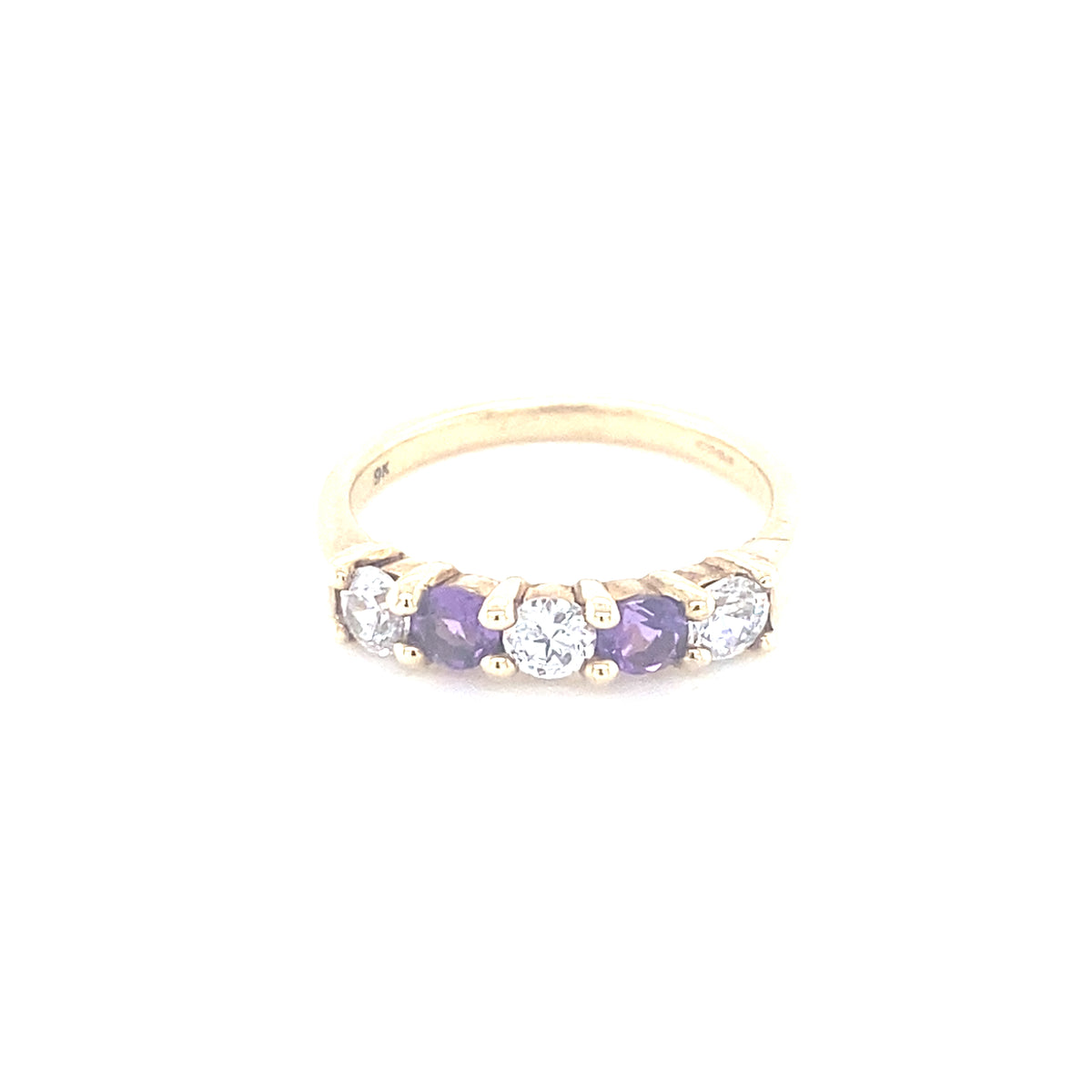 9kt Gold Clear&amp; Purple Stone Ring