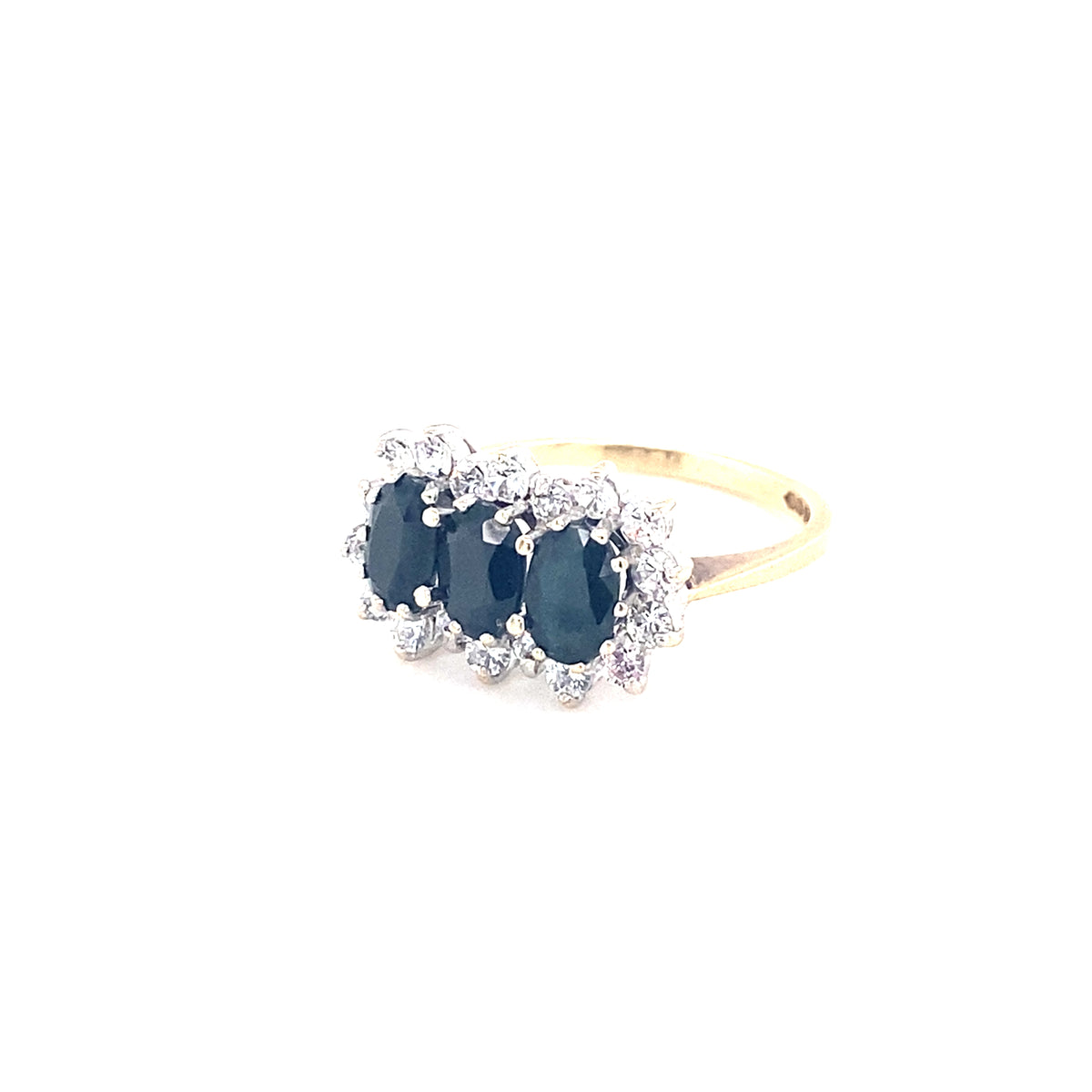 9kt Gold Dark Sapphire &amp; Cz Ring