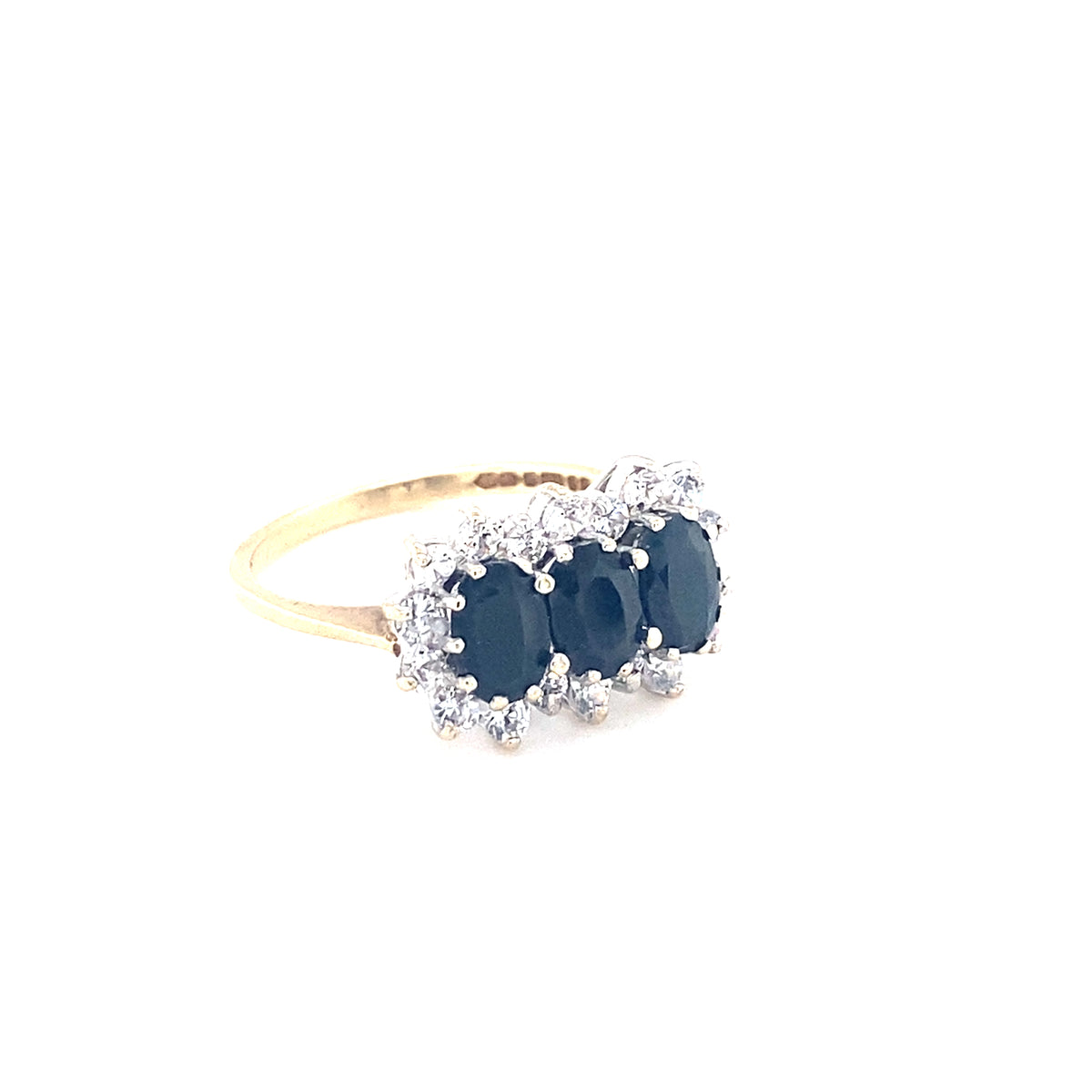 9kt Gold Dark Sapphire &amp; Cz Ring