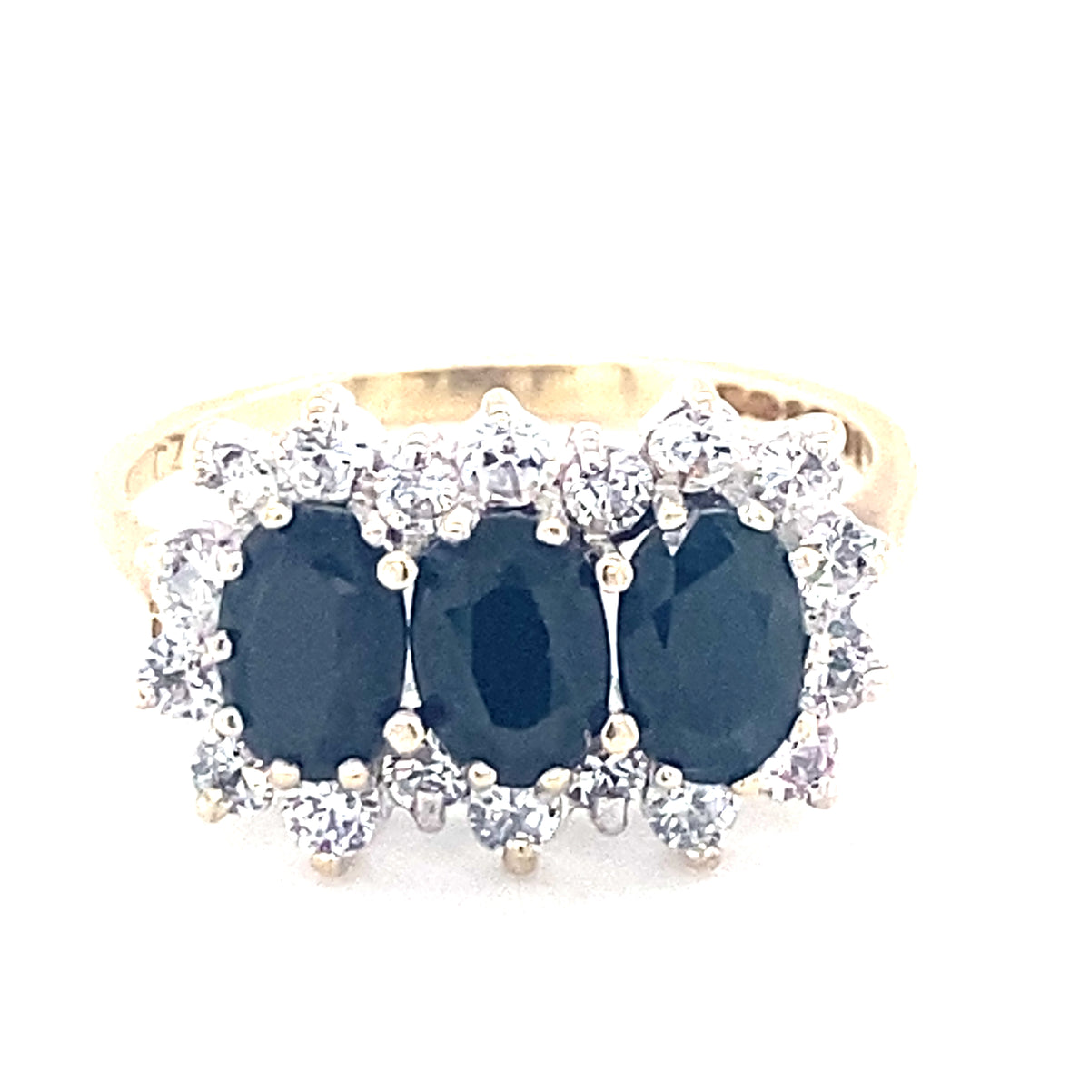 9kt Gold Dark Sapphire &amp; Cz Ring