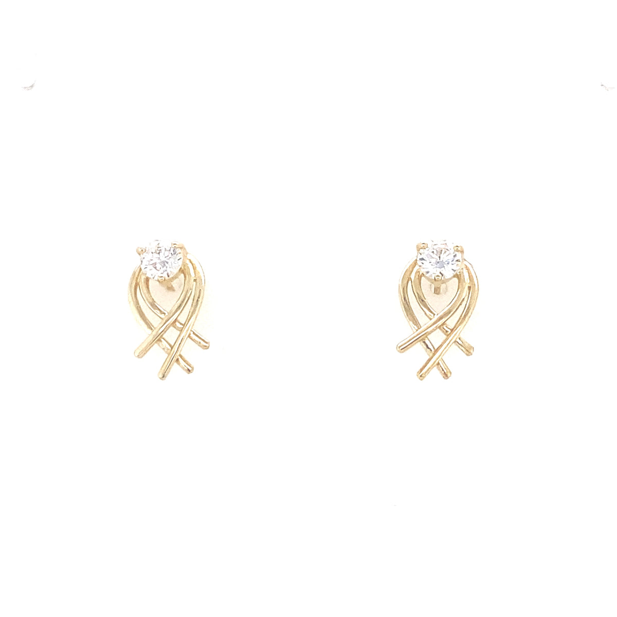 9kt Gold Crossover Earring with Clear Stone