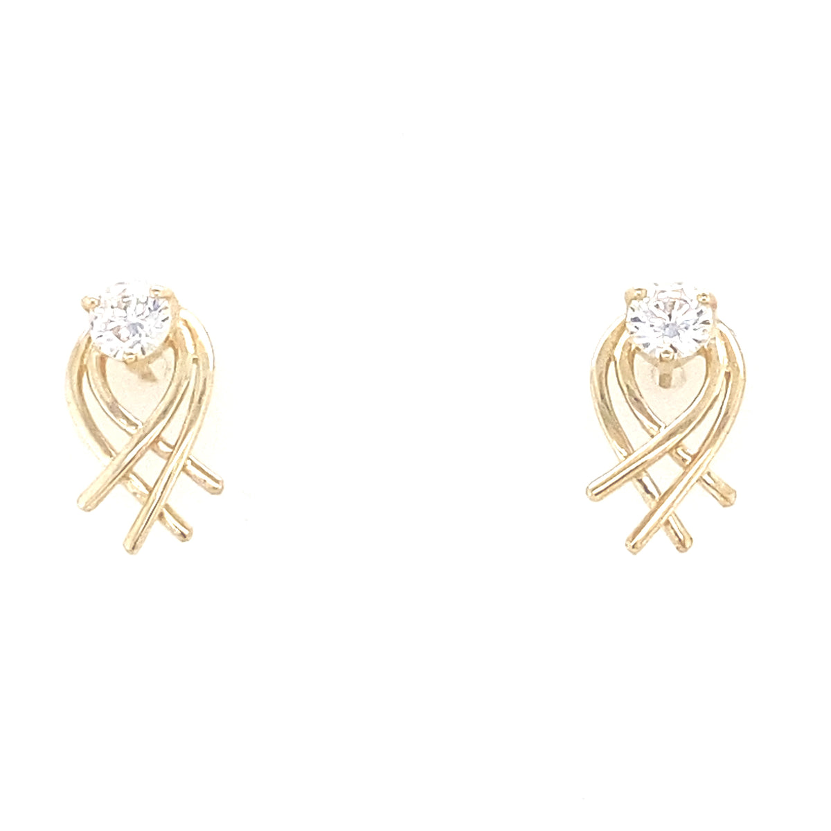 9kt Gold Crossover Earring with Clear Stone