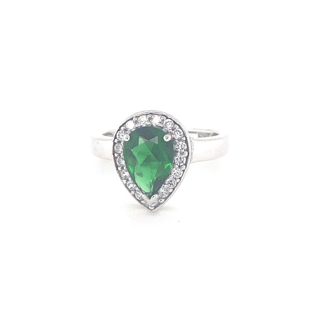 Sterling Silver Ring with Pear Shaped Emerald Stone