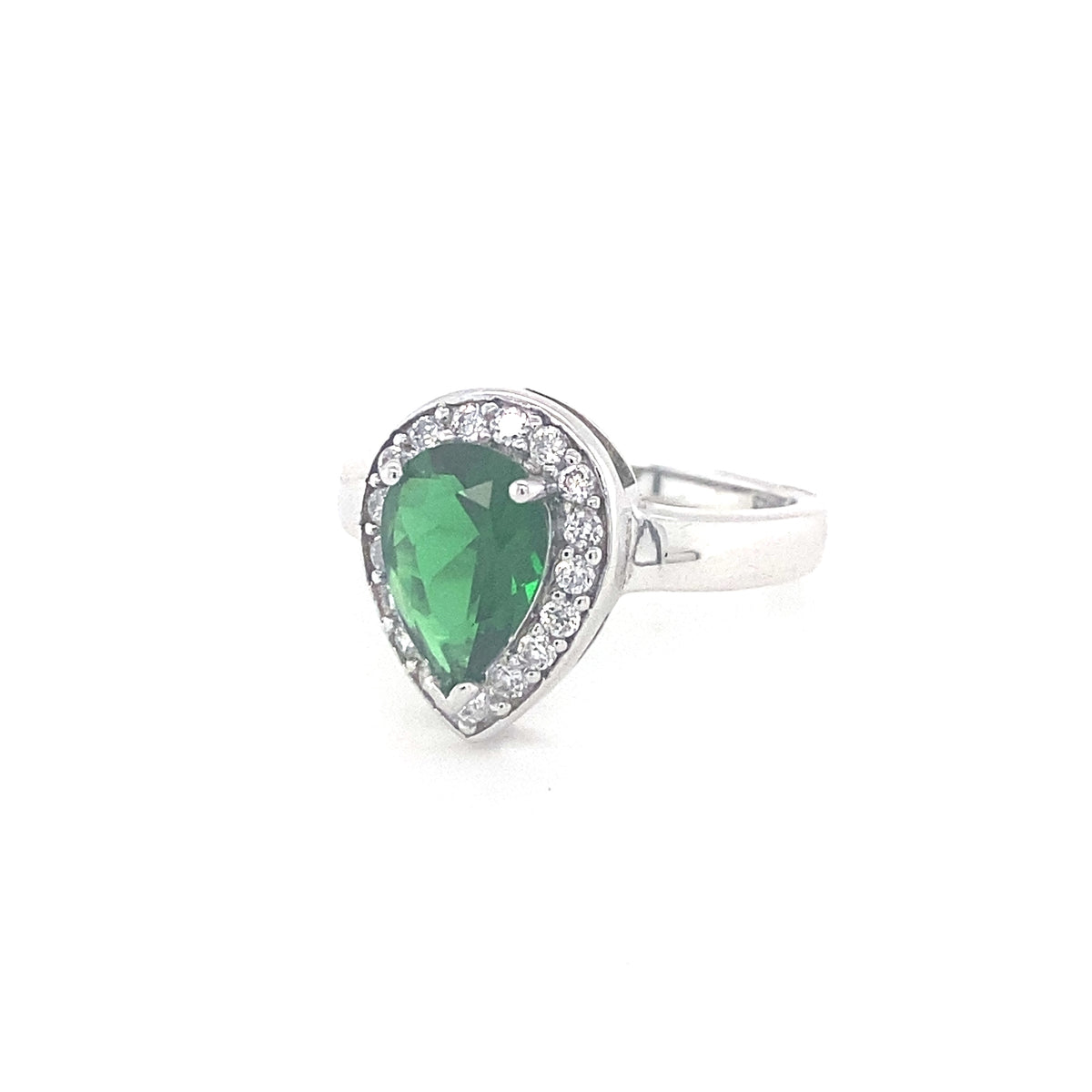 Sterling Silver Ring with Pear Shaped Emerald Stone