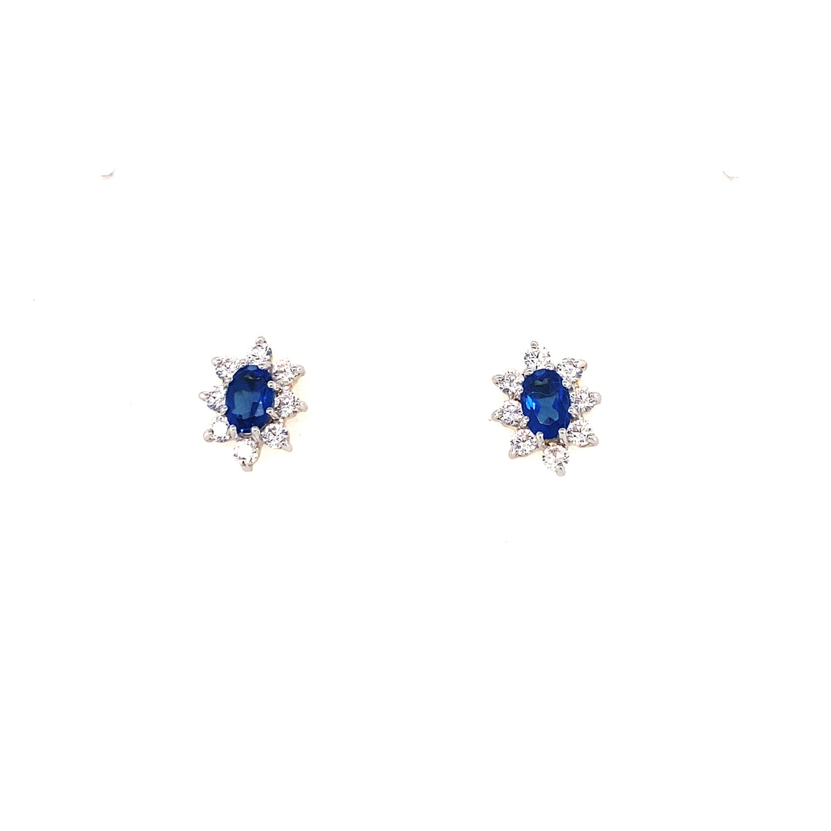 9kt Gold Cluster Earrings with Sapphire Colured Stone