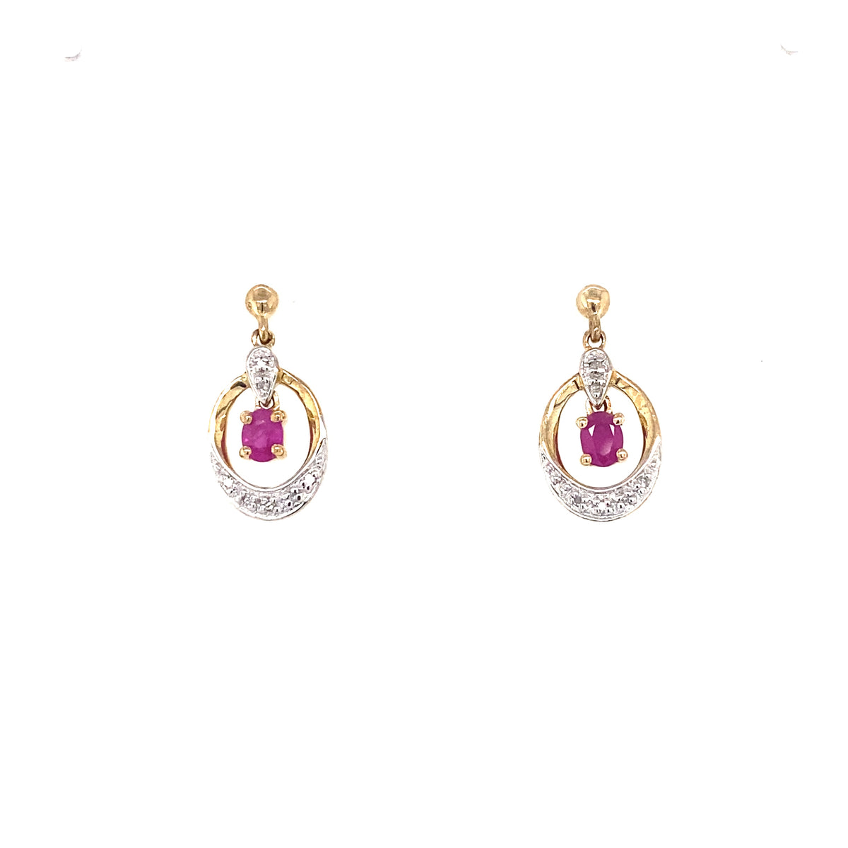 9kt Gold Drop Earring with Ruby and Diamonds