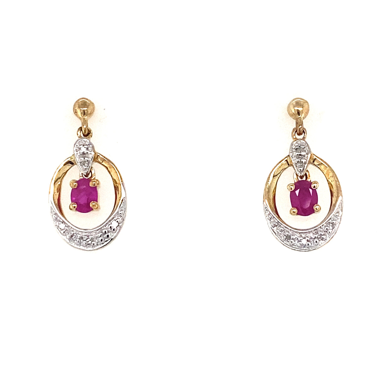 9kt Gold Drop Earring with Ruby and Diamonds