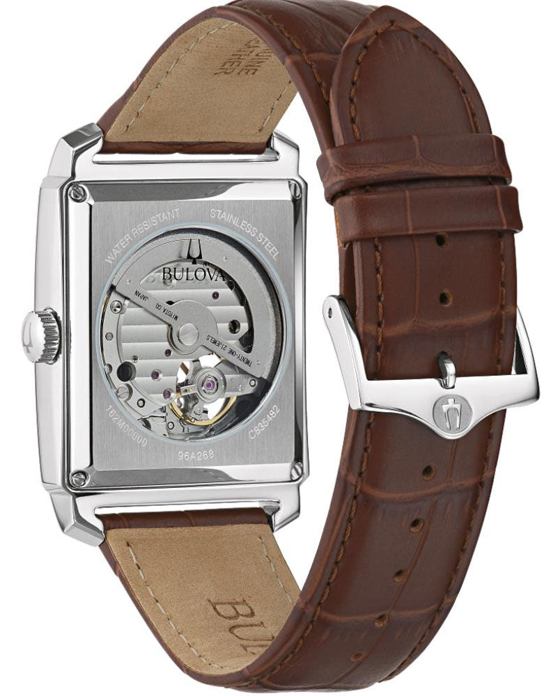 Bulova Silver-Tone Dial Leather Strap Automatic Watch
