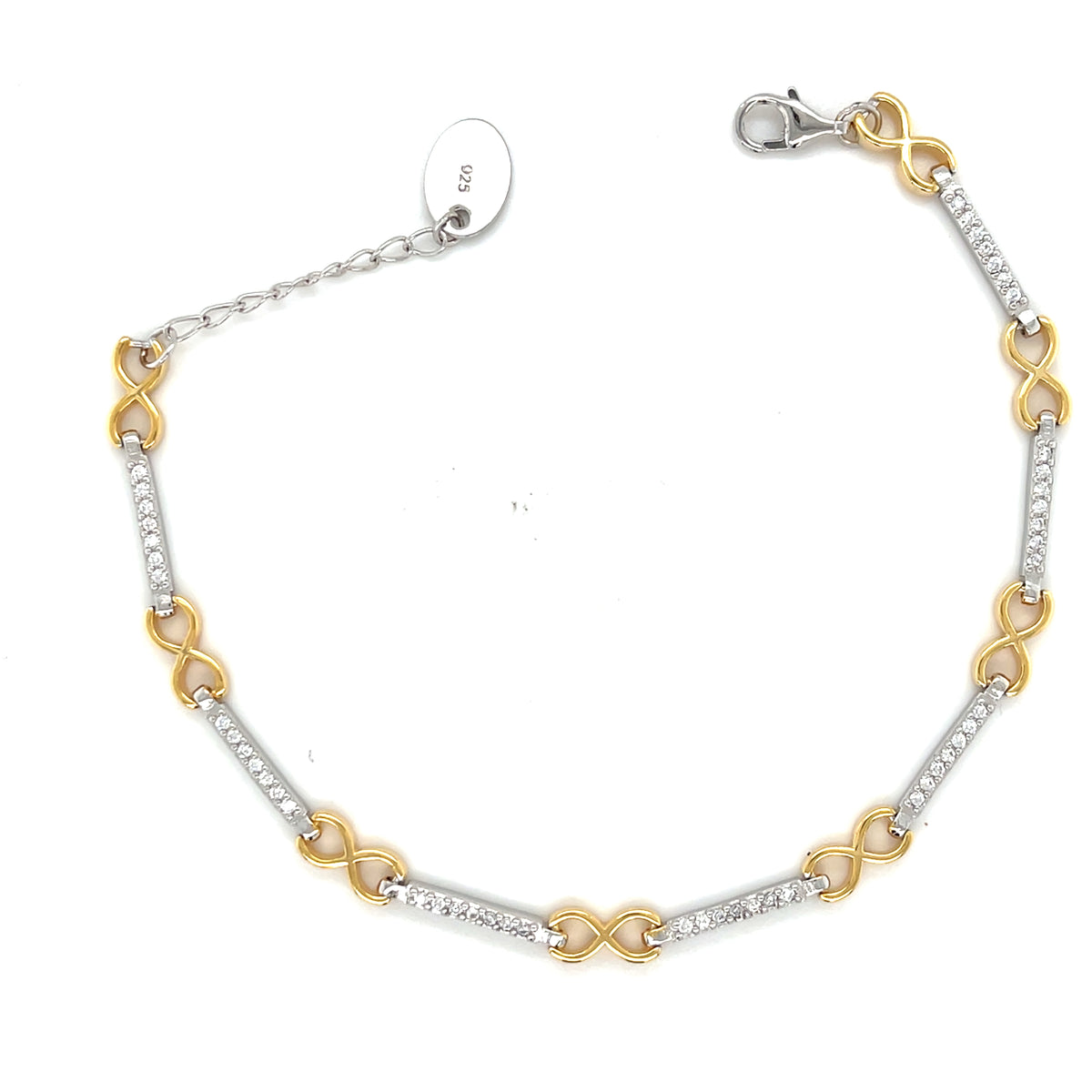 Sterling Silver Bracelet with gold Colour Infinity Symbols